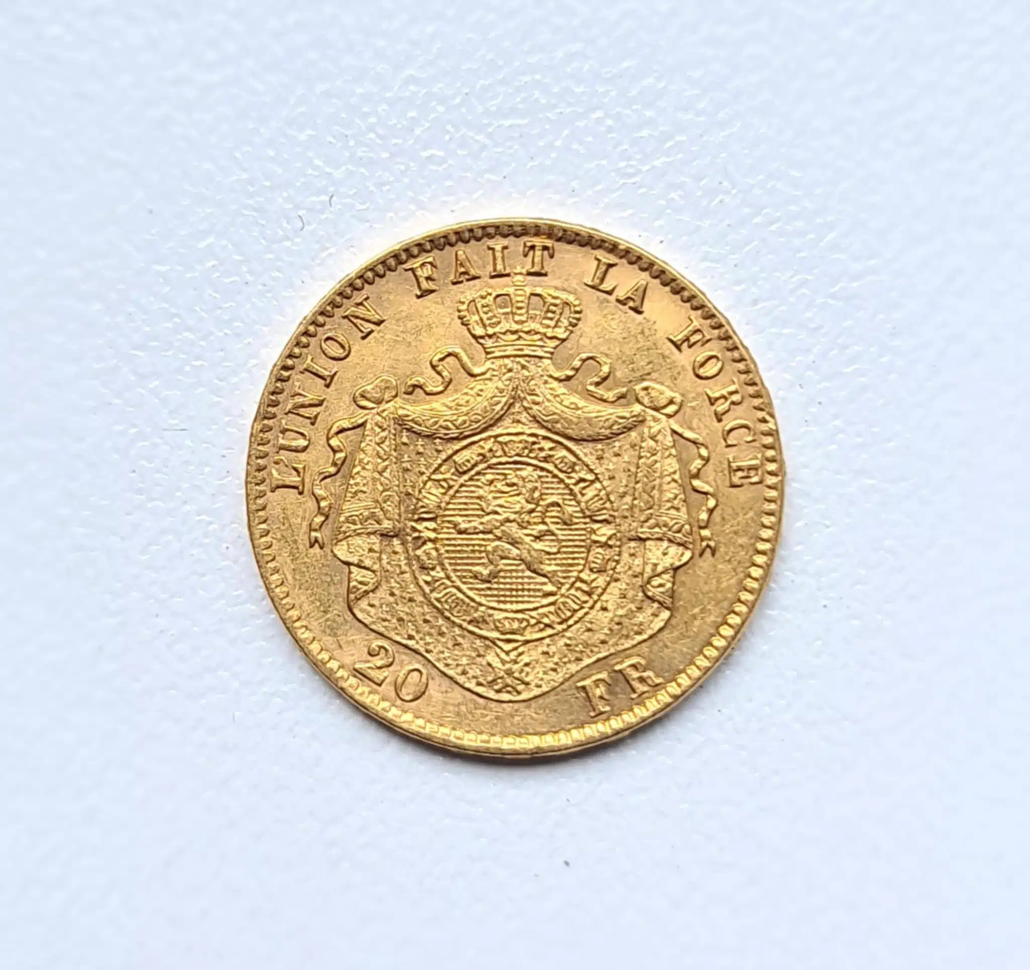 20 FRANCS OR BELGE LEOLPOLD II REVERS