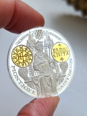 REPRODUCTION DENIER HUGUES CAPET ARGENT PUR PLAQUE A L'OR FIN